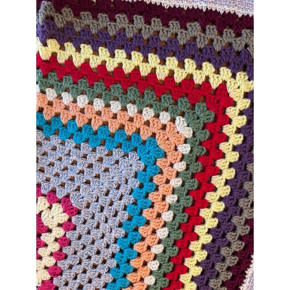 Handmade Crochet Granny Square‎ Blanket Multi Color Cozy Throw